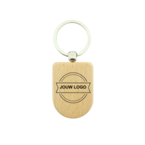 Houten sleutelhanger half ovaal met logo