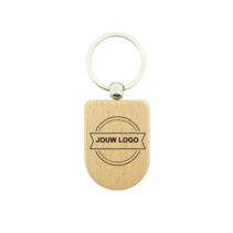 Houten sleutelhanger half ovaal met logo