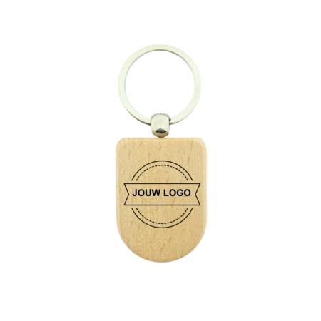 CombiCraft Houten sleutelhanger half ovaal 35x50mm met logo - per stuk