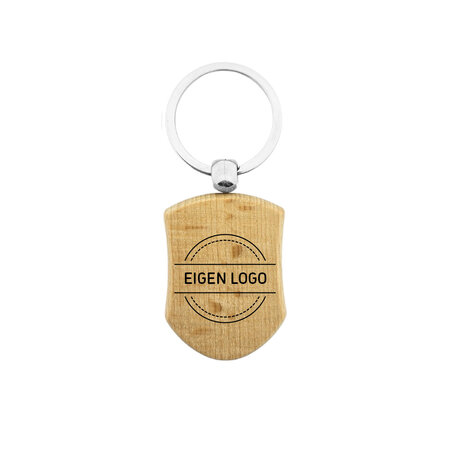 CombiCraft Houten sleutelhanger schild 32x45mm met logo - per stuk