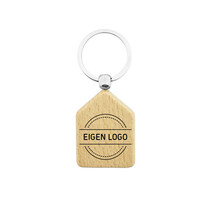 Houten sleutelhanger huis met logo