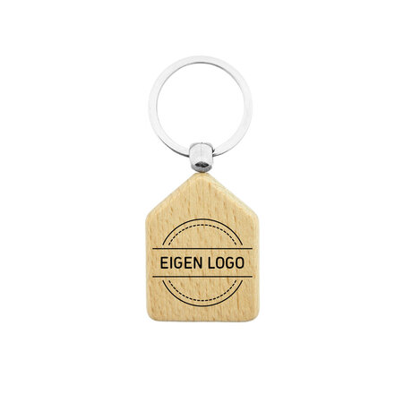 CombiCraft Houten sleutelhanger huis 35x45mm met logo - per stuk