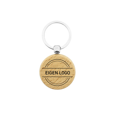 CombiCraft Houten sleutelhanger cirkel 40x40mm met logo - per stuk