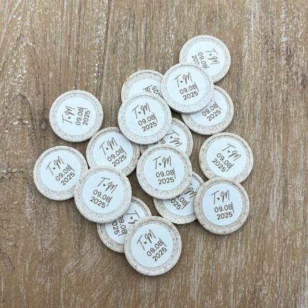 CombiCraft Houtvezel munten Ø23mm met jouw eigen ontwerp - per 100 stuks