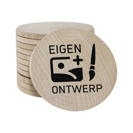 CombiCraft Houten munten Ø50mm met jouw eigen ontwerp - per 100 stuks