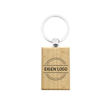 CombiCraft Houten sleutelhanger middelgroot rechthoek met logo 30x43mm - per 1 stuk