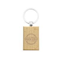Gegraveerde houten sleutelhanger middelgroot rechthoek met logo