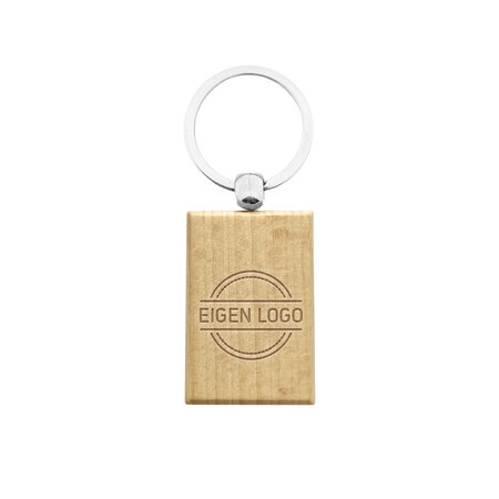CombiCraft Gegraveerde houten sleutelhanger middelgroot rechthoek met logo 30x43mm - per 1 stuk