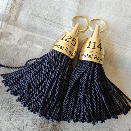 CombiCraft Philadelphia messing hotel sleutelhanger donkerblauw met gravering - per stuk
