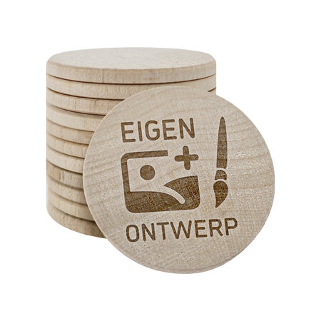 CombiCraft Houten munten met eigen gravering Ø37mm - per 100 stuks