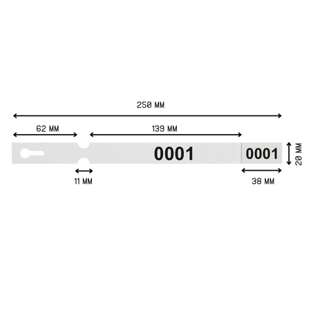 CombiCraft PET sleufetiketten 250x19,1mm met nummer en afscheurstrook - per 100 etiketten