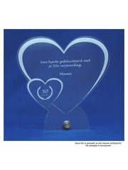  Transparant  plexiglas met RVS houder, hart met klein hart, recht, 20x20cm