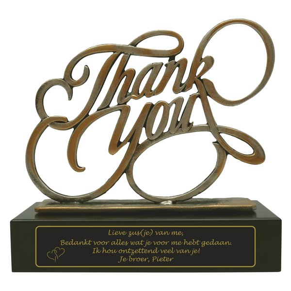 Award van gegoten metaal graveren Thank you/bedanken 200x80x195mm