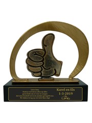  Award van gegoten metaal met gravering; dikke duim 210x80x205mm