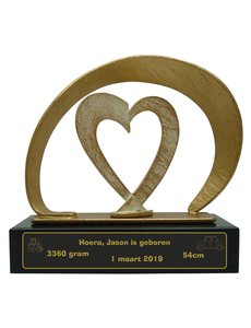  Gegoten en gegraveerde metalen trofee met hart 210x80x205mm