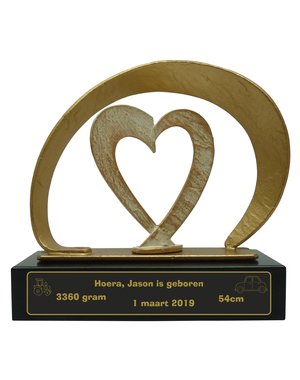  Gegoten en gegraveerde metalen trofee met hart 210x80x205mm