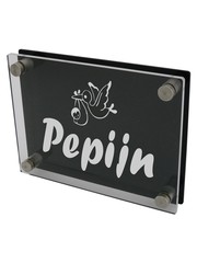  Plexiglas met gravure transparant/zwart 200x150mm of 150x200mm