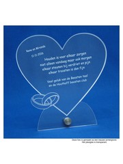  Transparant  plexiglas met RVS houder, hart met 2 ringen, 20x20cm