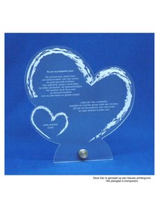  Plexiglas met RVS houder, hart met klein hart, ruw, 19,5x20,0cm