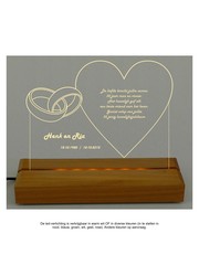  Transparant plexiglas met hart en ringen, 23x19cm