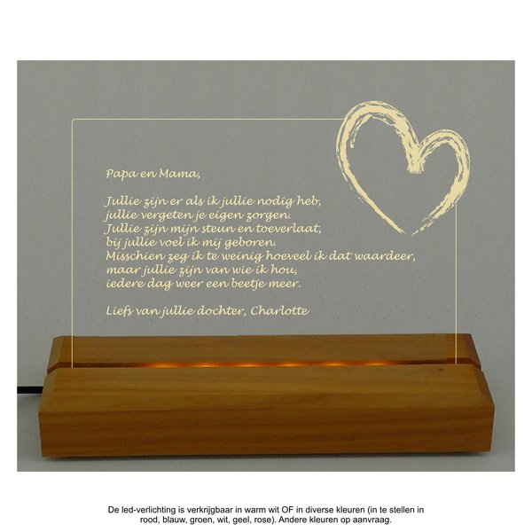 Transparant plexiglas (perspex) met LED-verlichting, 33x24cm