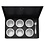 Luxe zwarte theedoos met 6 ronde blikjes en theemaatlepel, 208x355x90mm