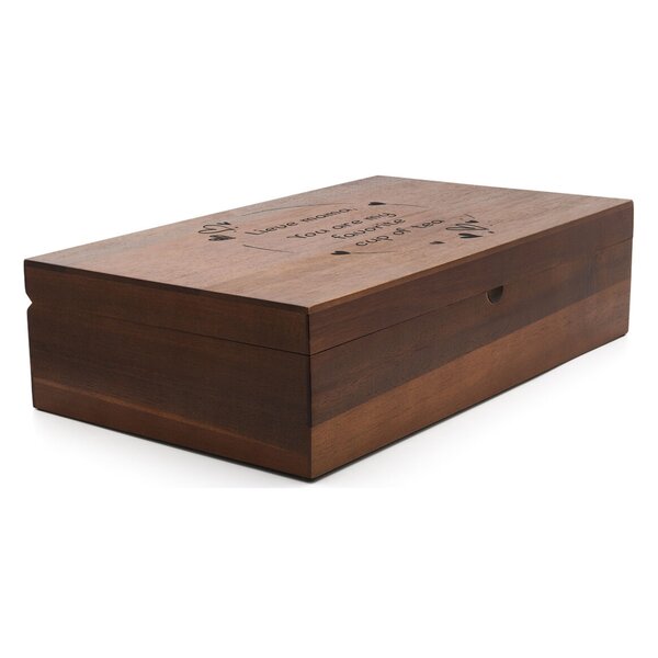 Luxe acacia theedoos met 6 ronde blikjes en theemaatlepel, 208x355x90mm