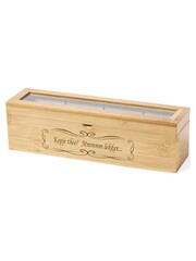  Theekist met glazen deksel, 4 vaks bamboe