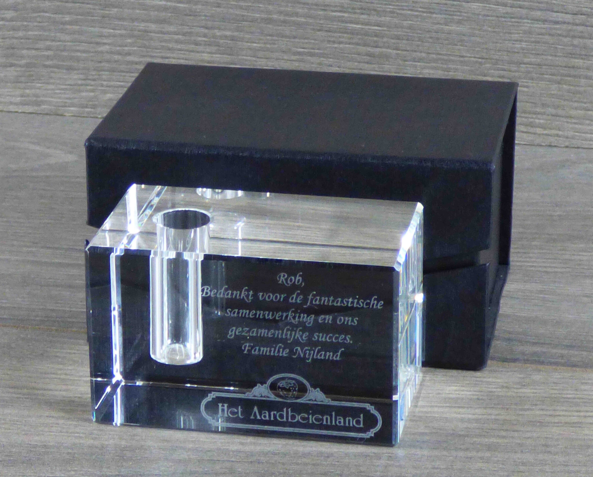 Glazen pennenhouder met logo