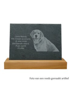  Leisteen met houten standaard, 20x15cm