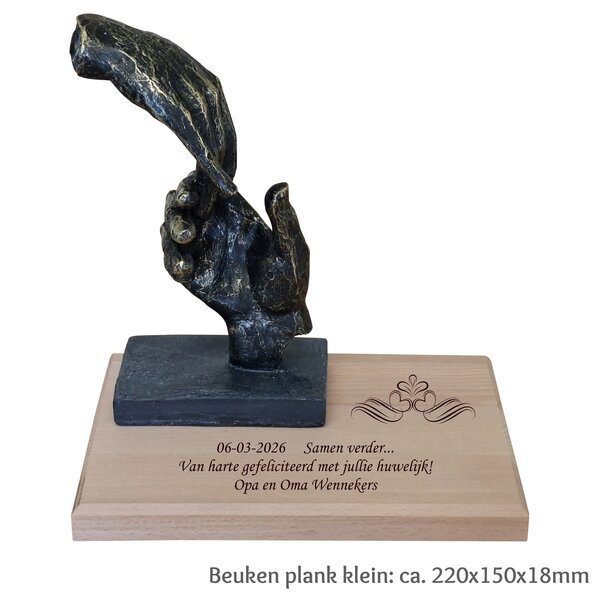 Elkaar de hand geven, incl. beuken plank