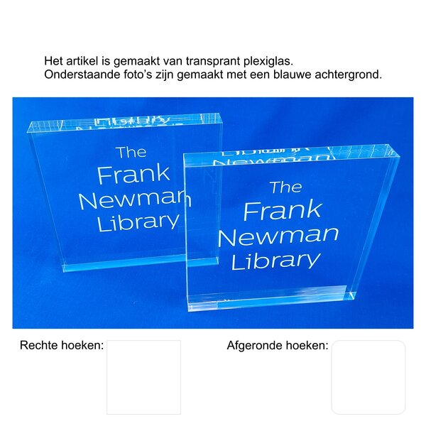 Plexiglas met rechte hoeken 250x250x25mm / met afgeronde hoeken 200x200x20mm