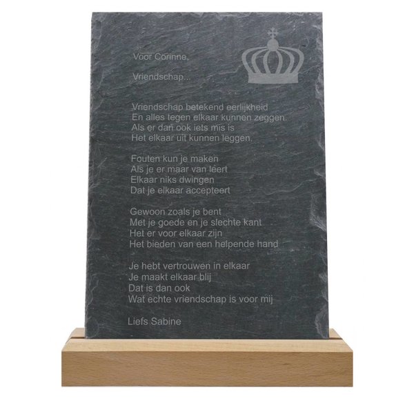 Leisteen met houten standaard, 20x30x0,5cm