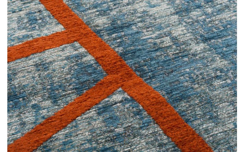 Hailey 33 - Prachtig geometrisch vloerkleed in azuurblauwe en oranje/rode kleursamenstelling