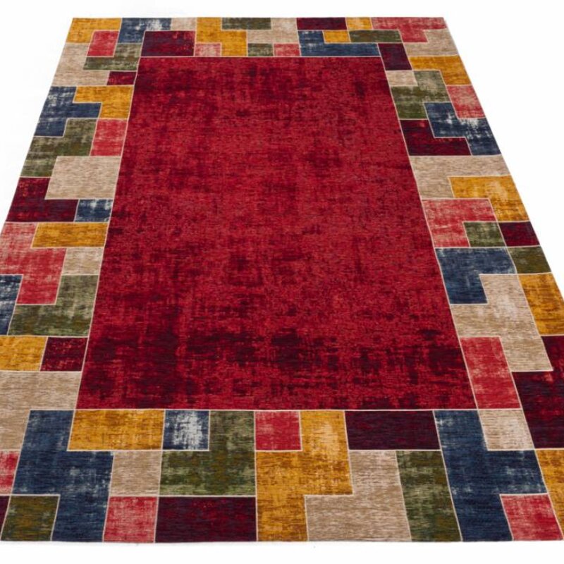 Gaia 45 - Vintage vloerkleed in Rood en Multi kleuren