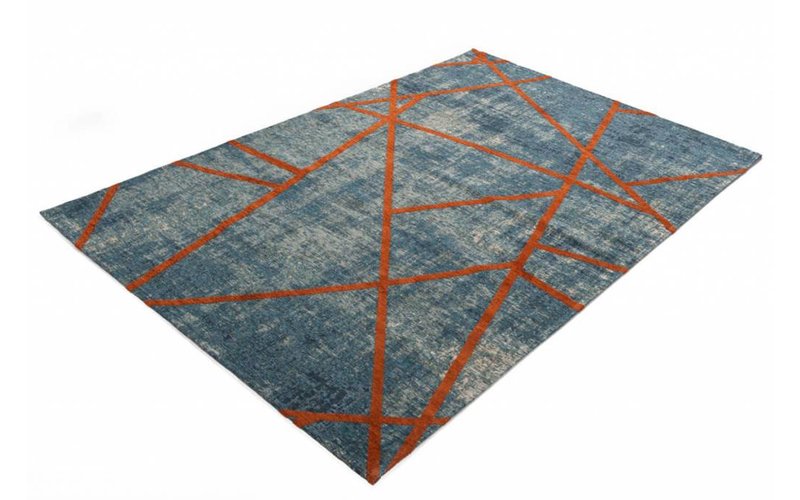 Hailey 33 - Prachtig geometrisch vloerkleed in azuurblauwe en oranje/rode kleursamenstelling