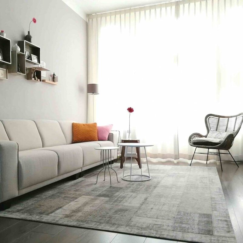 Enzo 16 - Prachtig vintage vloerkleed met bruin/grijze garen