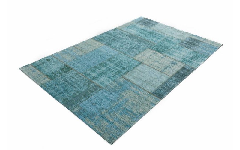 Pognum 33 - Uniek vintage vloerkleed in turquoise/blauw kleurstelling