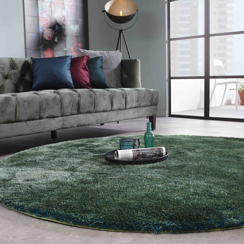 Ross 53 - Rond hoogpolig vloerkleed in blauw/groene kleurensamenstelling