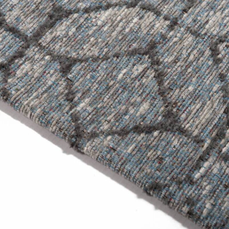 Noma 31 - Rond geometrisch vloerkleed in pastelblauw met donkergrijze lijnen