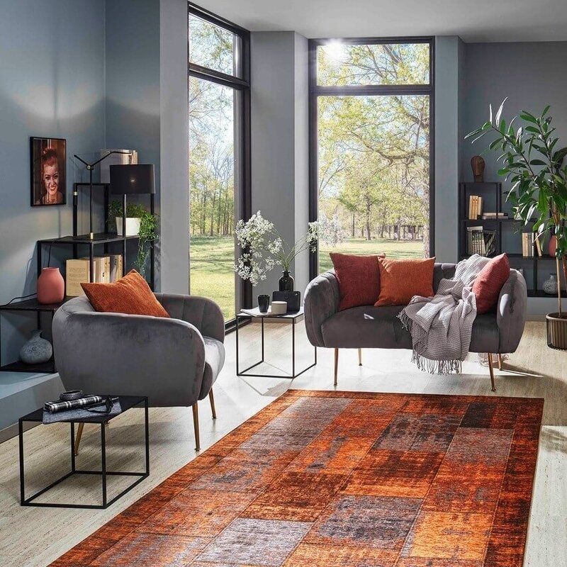 Enzo 65 - Prachtig vintage vloerkleed in  Terra Brique kleurstelling