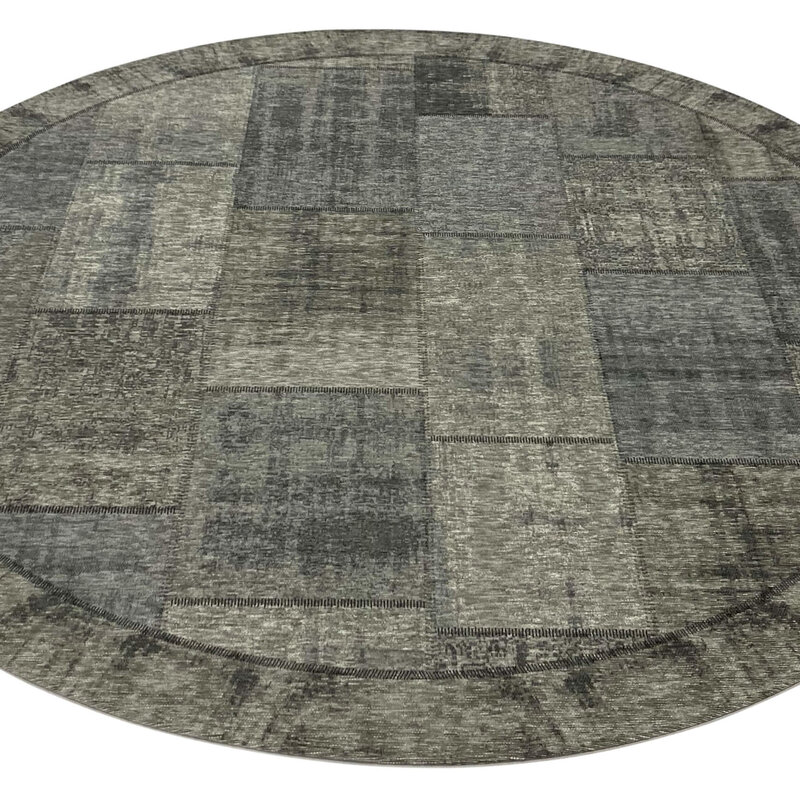 Enzo 23- Rond vintage vloerkleed antraciet grijze kleurstelling