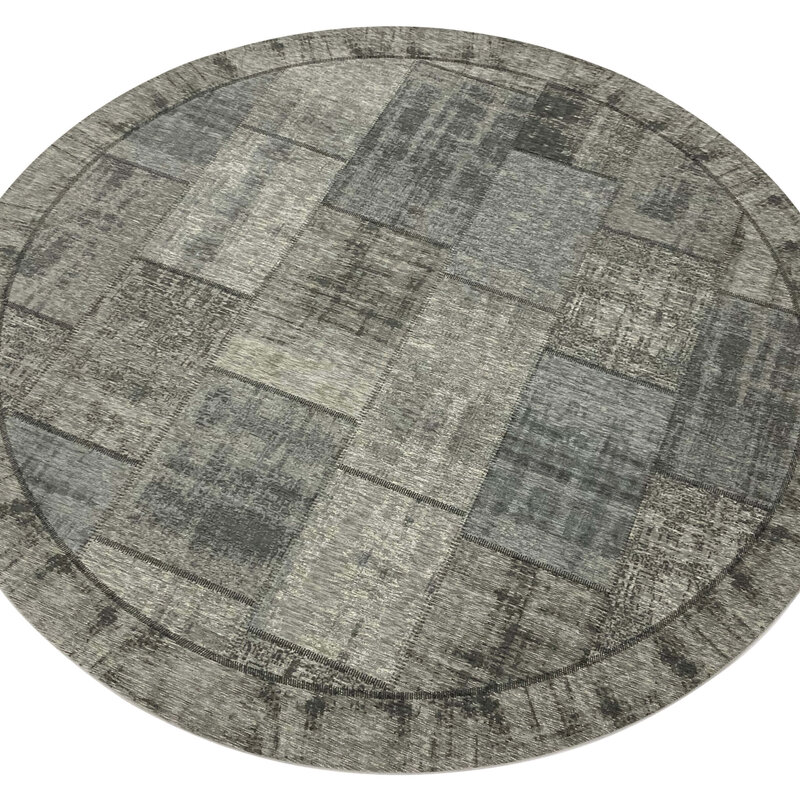 Enzo 23- Rond vintage vloerkleed antraciet grijze kleurstelling