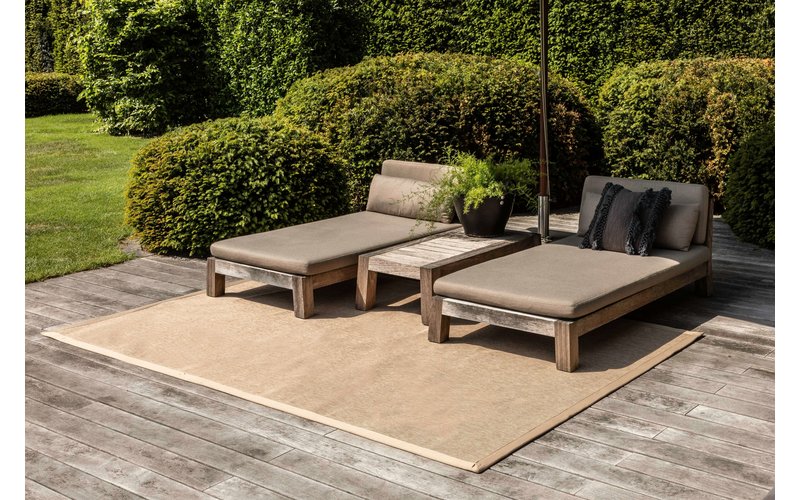 Sisal Outdoor 12 - Sisal vloerkleed voor buiten in beige met crème band