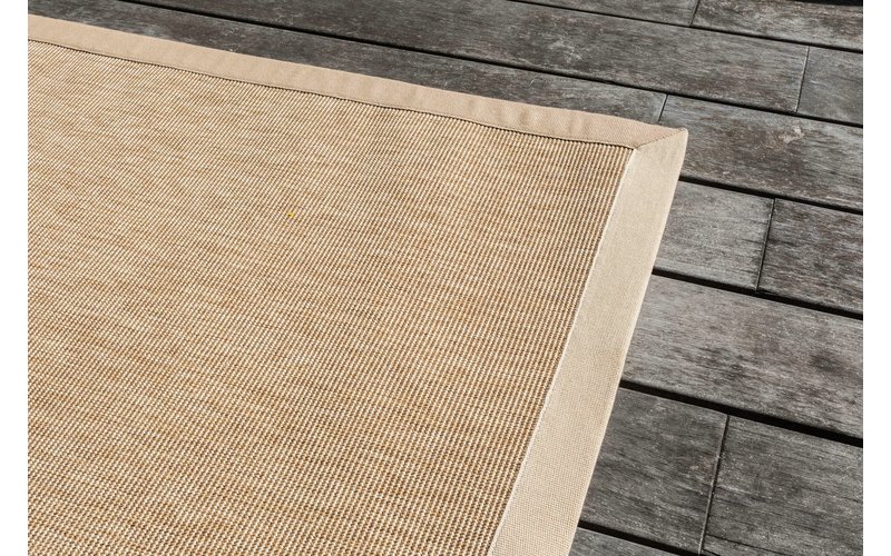Sisal Outdoor 13 - Sisal vloerkleed voor buiten in beige met crème band