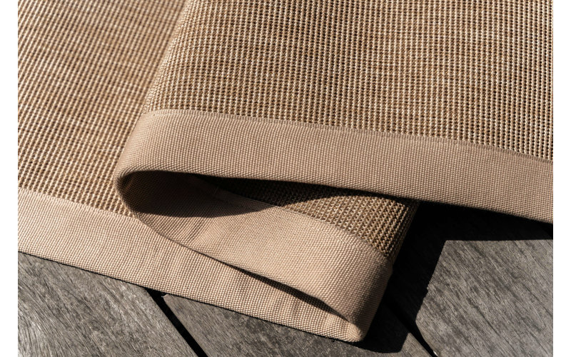 Sisal Outdoor 13 - Sisal vloerkleed voor buiten in beige met crème band