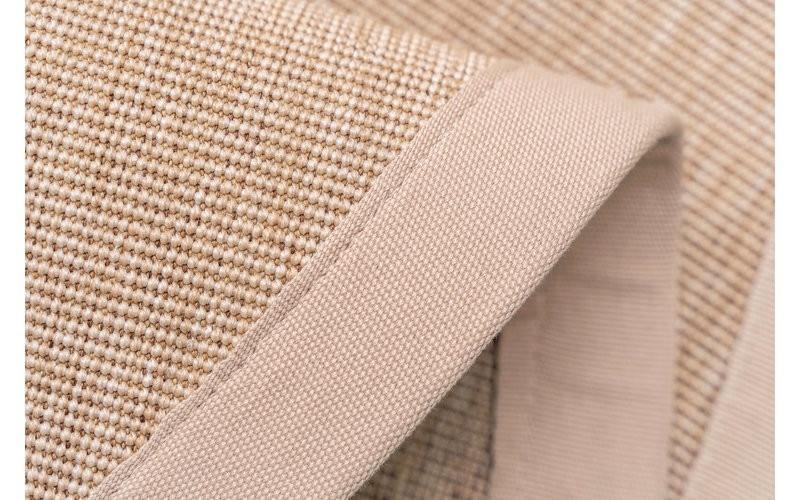 Sisal Outdoor 13 - Rond sisal vloerkleed voor buiten in beige met crème band