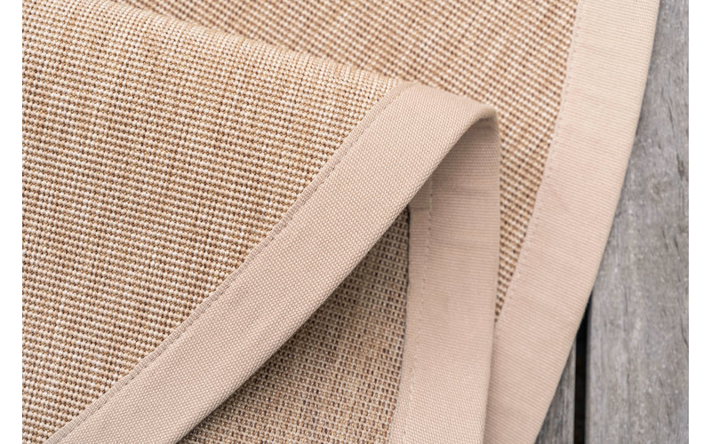 Sisal Outdoor 13 - Rond sisal vloerkleed voor buiten in beige met crème band