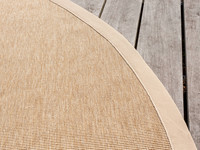 Sisal Outdoor 13 - Rond sisal vloerkleed voor buiten in beige met crème band