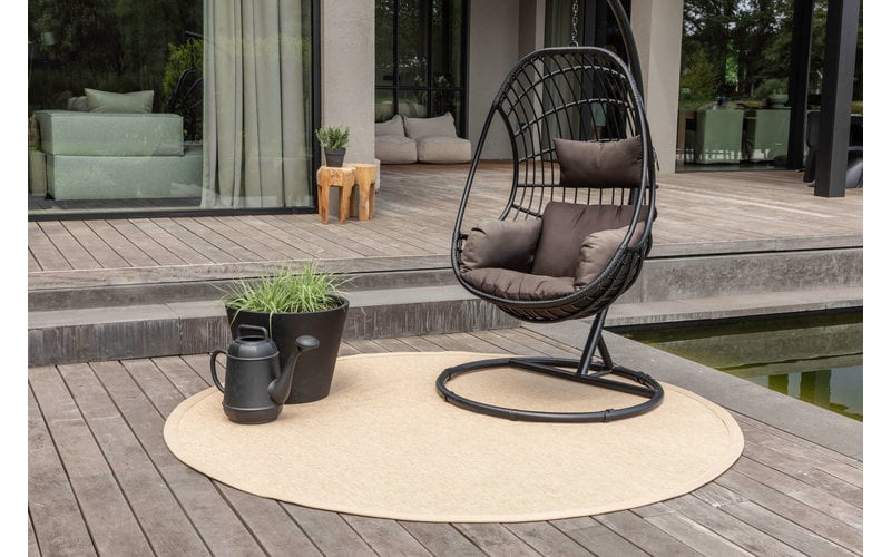 Sisal Outdoor 12 - Rond sisal vloerkleed voor buiten in beige met crème band